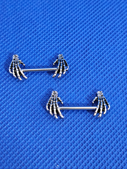 Skull Hands Nipple Rings Pair