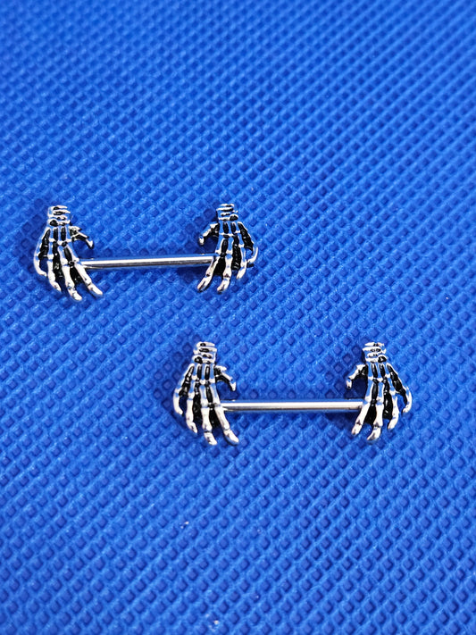 Skull Hands Nipple Rings Pair