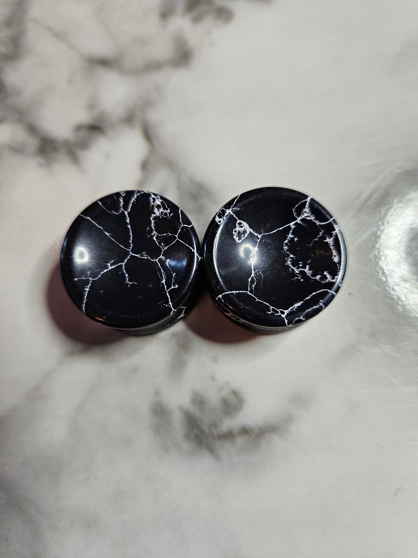 Black Howlite Plugs Double Flared sold as pair