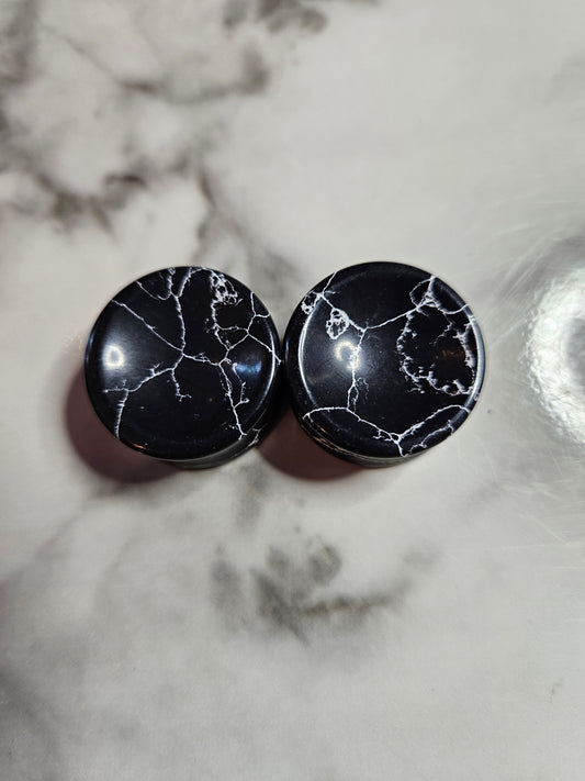 Black Howlite Plugs Double Flared sold as pair