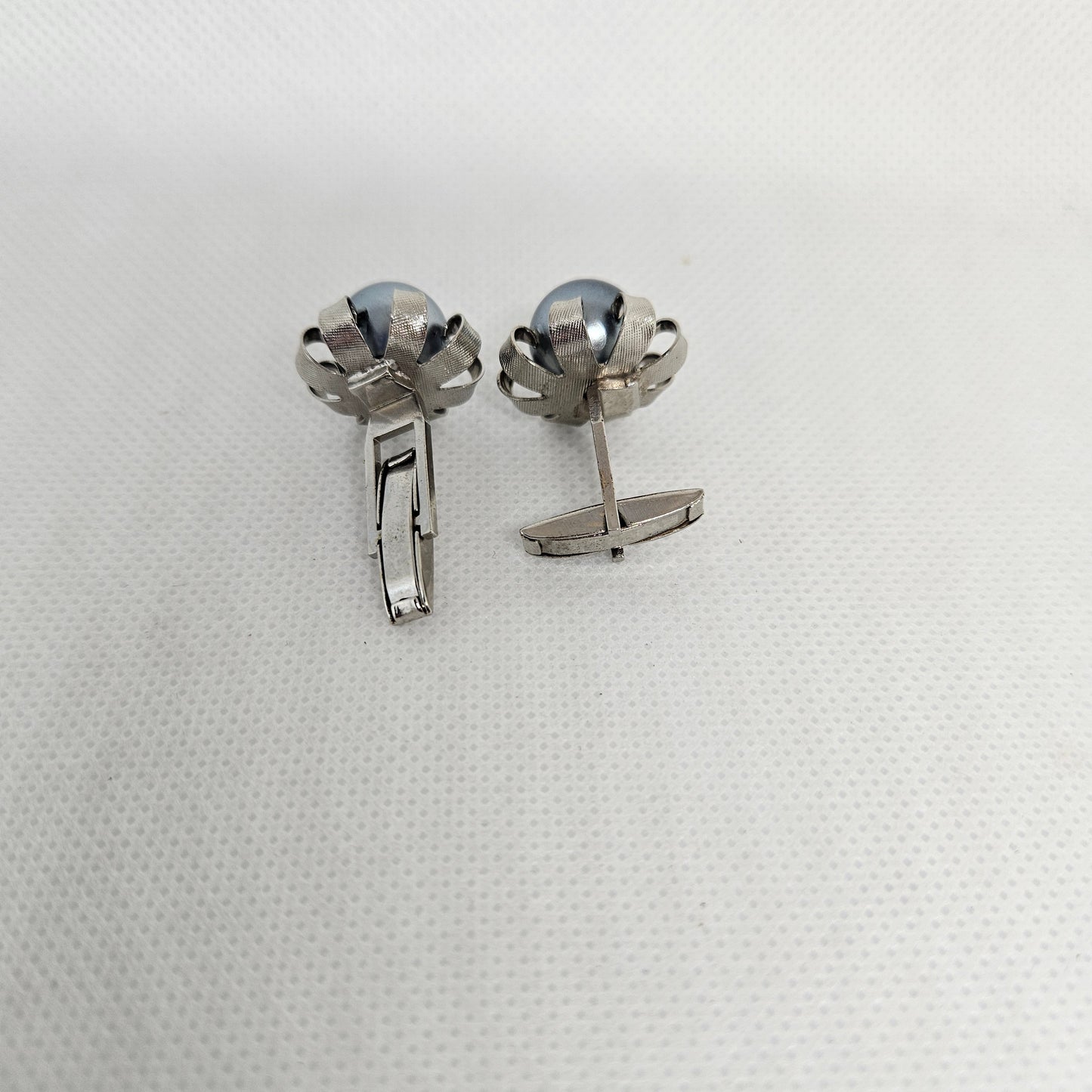 Pair Of Cufflinks Grey Faux Pearls Silver tone