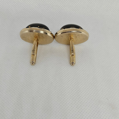 Pair of Cufflinks Black Stone Gold Tone Vintage