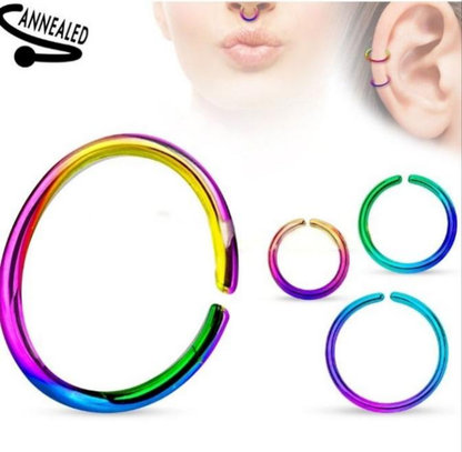 Titanium Anodized over 316L Surgical Steel Annealed and Rounded Ends Cut Rings Hoops