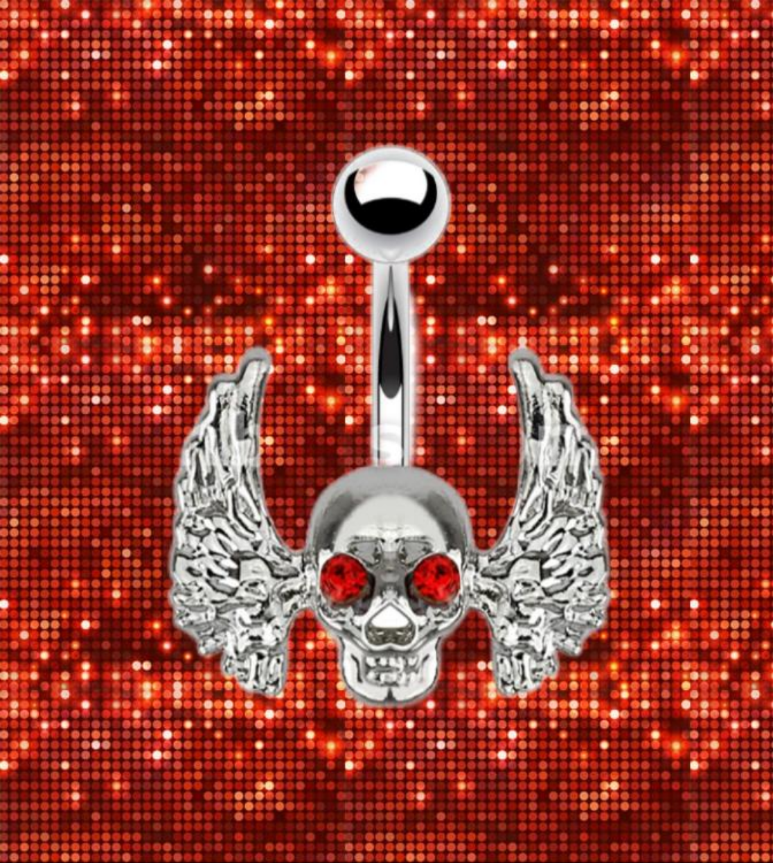 Belly Ring skull with red gem eyes