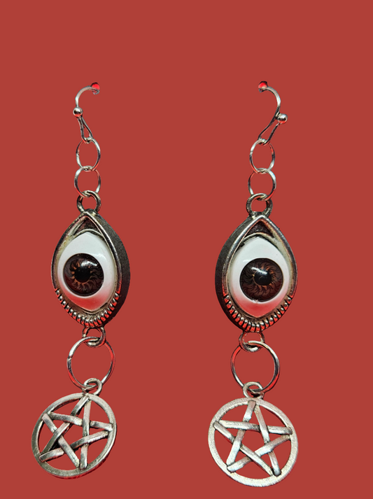 Evil eye with pentagram earrings