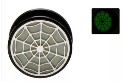 9/16GA-14mm Glow in dark Acrylic Plug with metal spider web cutout front sold as pair