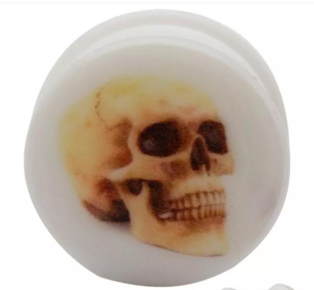 2GA-6mm Double Flared Silicone Plug With Anatomical Skull Print Sold as Pair