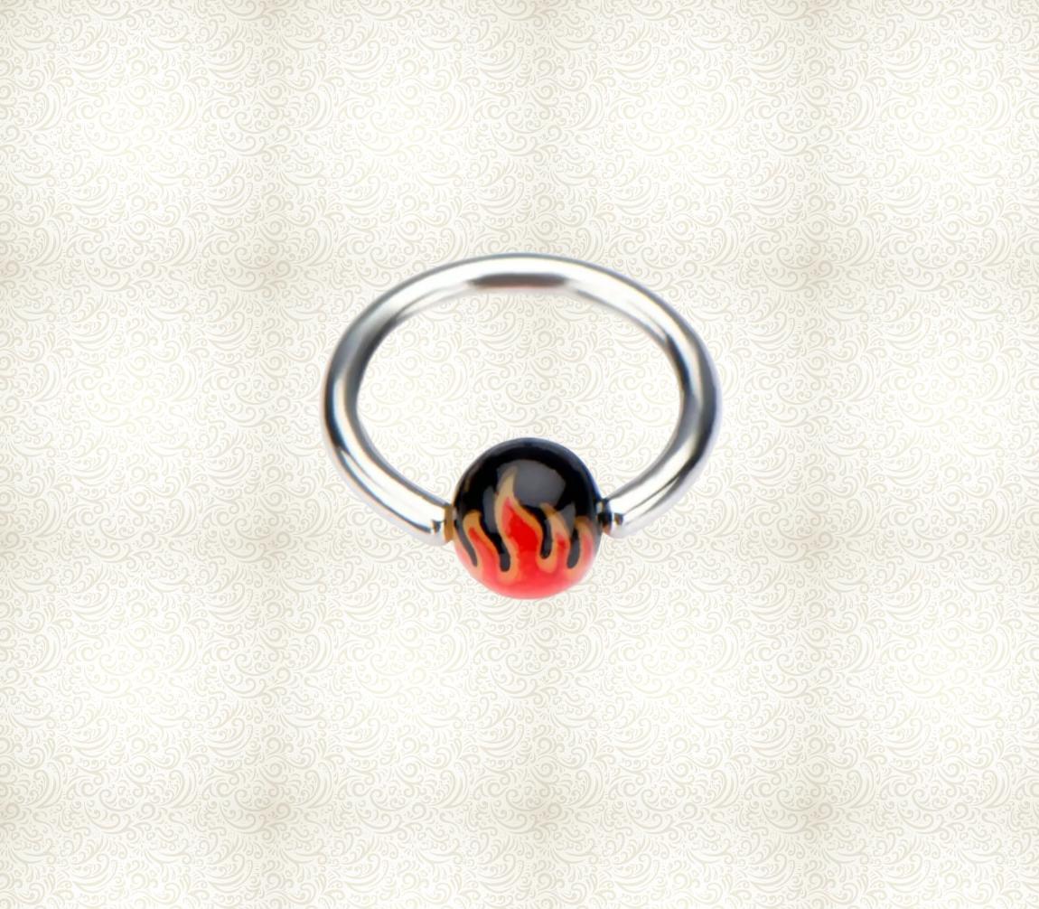 14g 3/8" 316L Surgical Steel Captive Bead Ring With Red Flame Ball