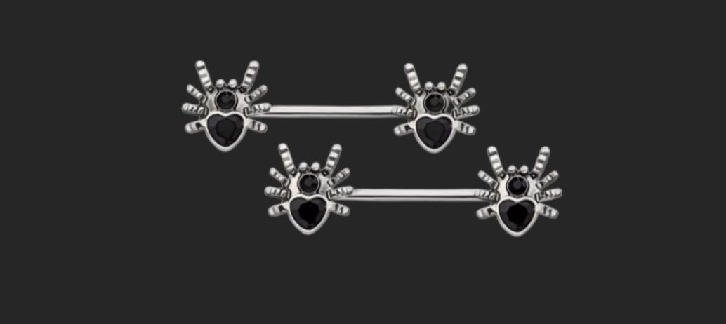 Spider Gem Nipple Barbell 14g 9/16" Surgical Steel Sold as Pair