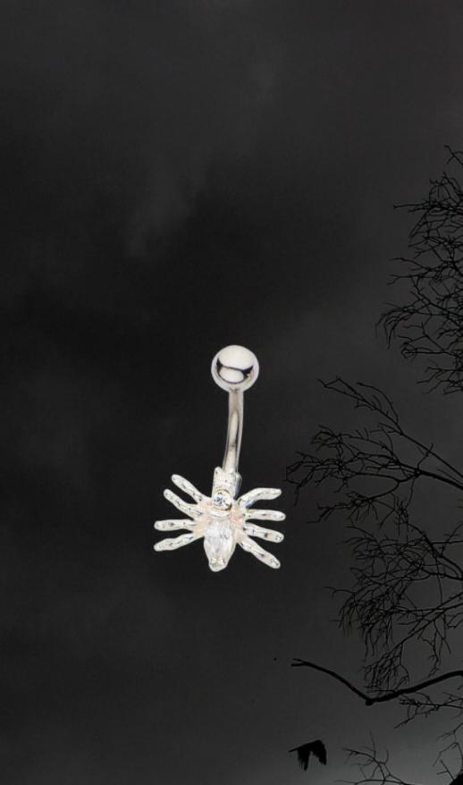 Navel /Belly Ring with Cubic Zirconia Spider Charm 14GA-1.6MM length 7/16"