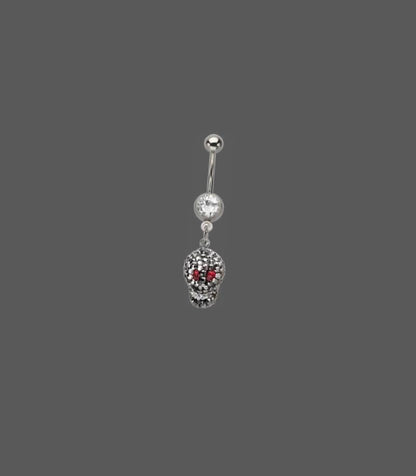 Skull with gem dangle Navel/Belly Ring 14GA-1.6MM length 7/16" Surgical Steel