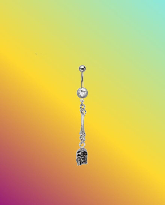 Skull Bones Drop Dangle Navel Belly Ring 14GA-1.6MM  Surgical Steel