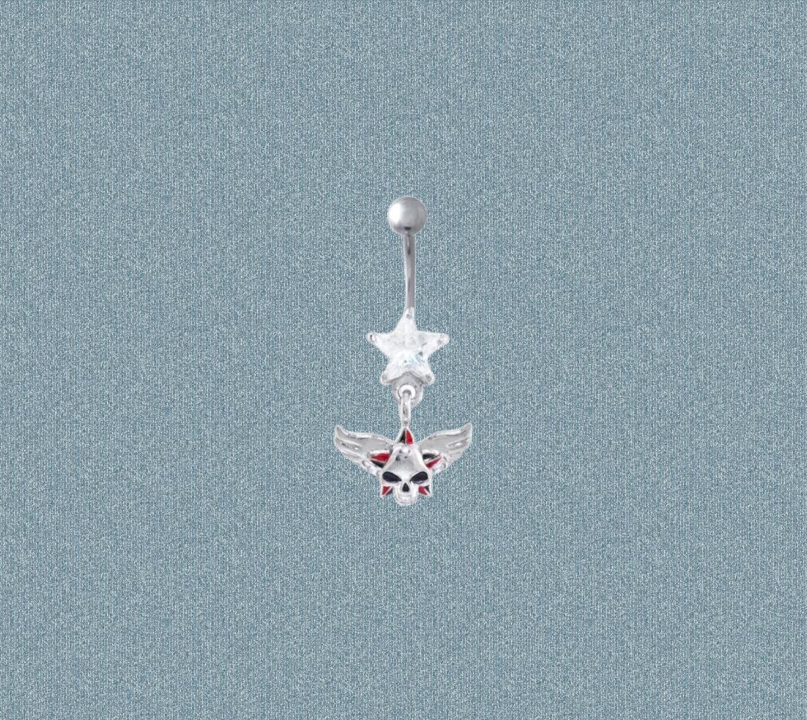 Dangle Navel - Belly Ring Star with Skull Wings 14GA-1.6MM Surgical Steel