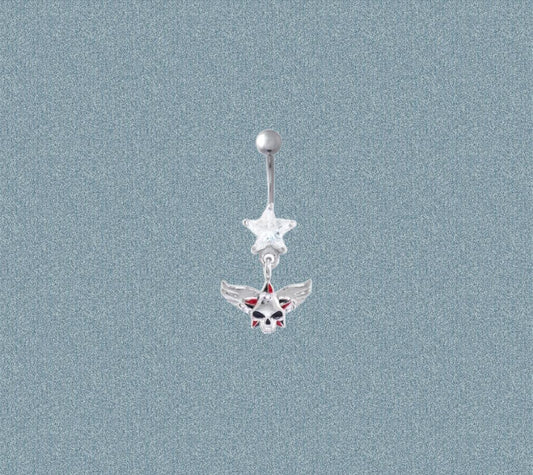 Dangle Navel - Belly Ring Star with Skull Wings 14GA-1.6MM Surgical Steel