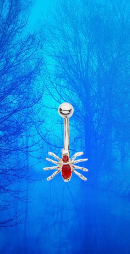 Navel - Belly Ring Barbell with Cubic Zirconia Spider Charm 14GA-1.6MM length 7/16"