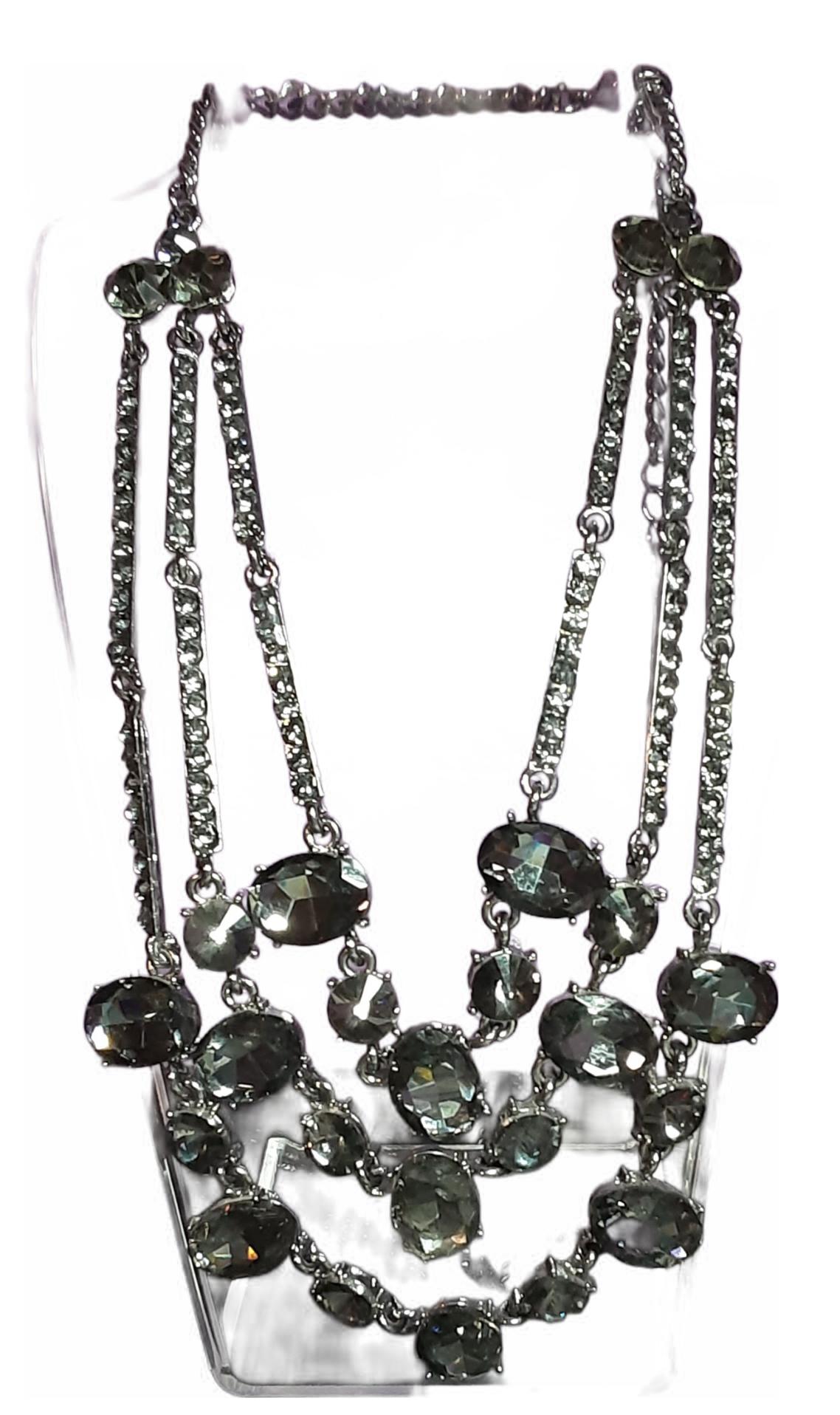 Layered black iridescent necklace with rhinestones