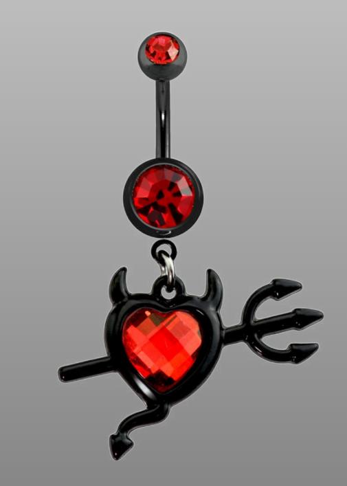 Black IP Gem Heart Devil Dangle 316L Surgical Steel Navel Ring