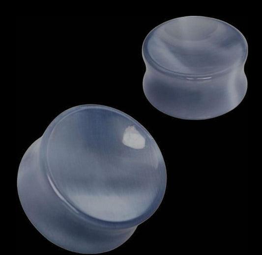 Double Flared/ Saddle Plug Cats Eye Natural Stone Dark Grey Sold As Pair