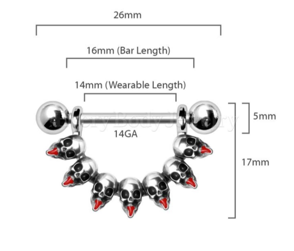 Nipple Ring Skull with Tongue Out sold as pair