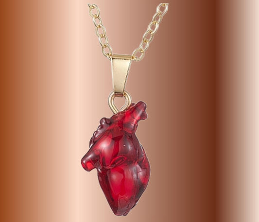 Anatomical Heart Pendant Resin with Gold tone chain