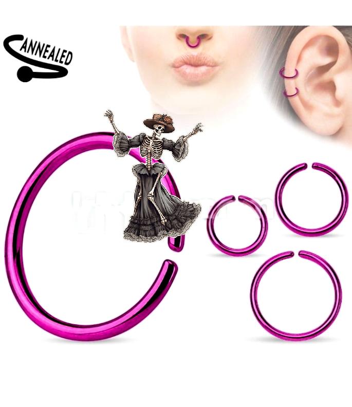 Titanium Anodized over 316L Surgical Steel Annealed and Rounded Ends Cut Rings Hoops