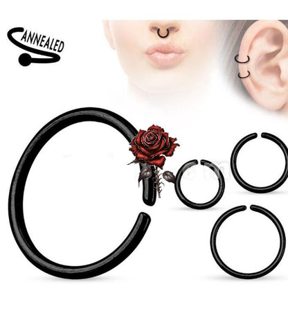 Titanium Anodized over 316L Surgical Steel Annealed and Rounded Ends Cut Rings Hoops