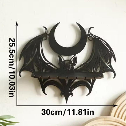 Black Wooden Wall Shelf Bat Moon Floating Shelf