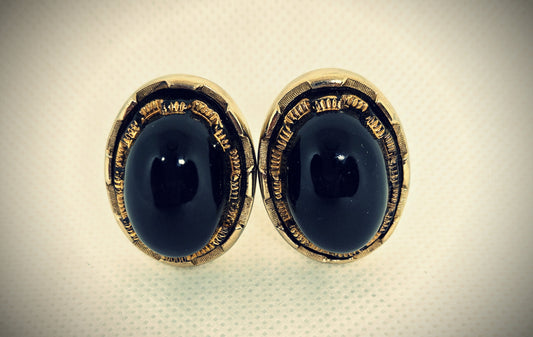 Pair of Cufflinks Black Stone Gold Tone Vintage