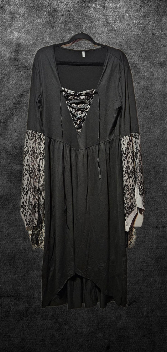 Black Gothic Women's Dress with Lace Witch Medieval Renaissance Maxi Dress